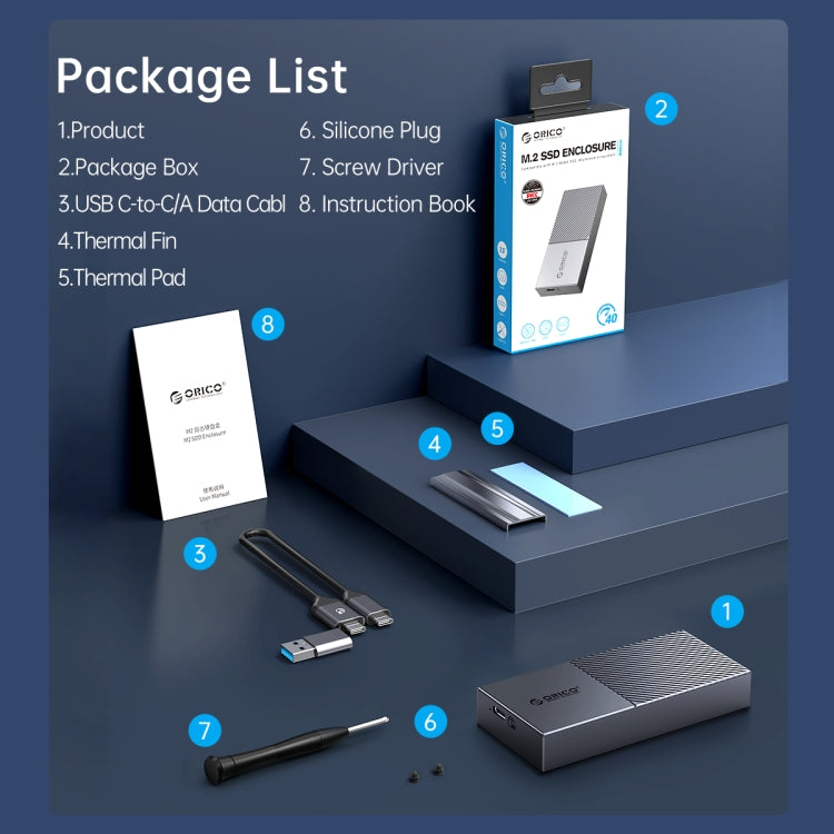ORICO M207C3-G4-SV 20Gbps USB3.2 Gen2x2 Type-C M.2 NVMe SSD Enclosure(Silver) - HDD Enclosure by ORICO | Online Shopping UK | buy2fix