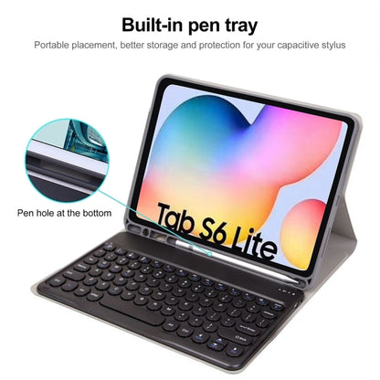 Round Cap Bluetooth Keyboard Leather Case with Pen Slot, without Touchpad For Samsung Galaxy Tab A7 10.4 2020(Dark Blue+White Keyboard) - Samsung Keyboard by buy2fix | Online Shopping UK | buy2fix