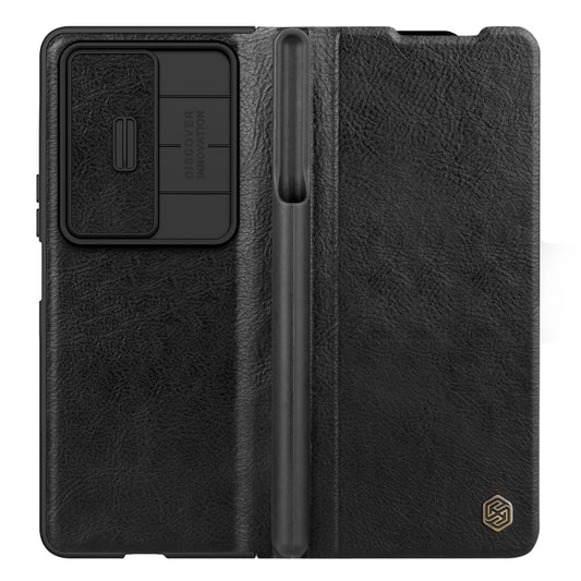 For Samsung Galaxy Z Fold4 5G NILLKIN QIN Series Pro Sliding Camera Cover Design Leather Phone Case(Black) - Galaxy Z Fold4 5G Cases by NILLKIN | Online Shopping UK | buy2fix