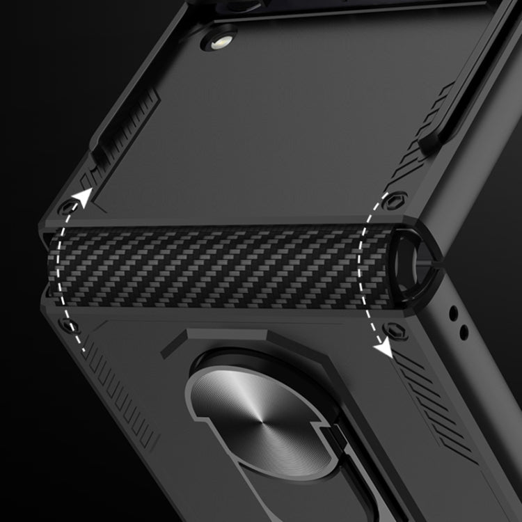For Samsung Galaxy Z Flip4 GKK Carbon Brazing Pattern Shockproof Armor PC Phone Case with Ring Holder(Green) - Galaxy Z Flip4 5G Cases by GKK | Online Shopping UK | buy2fix