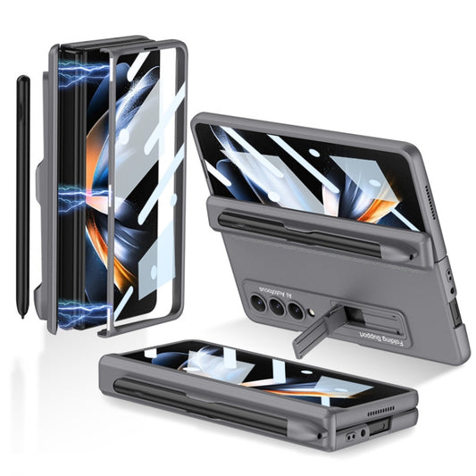 For Samsung Galaxy Z Fold4 GKK Magnetic Hinge Flip Phone Case with Holder & Pen Slot(Grey) - Galaxy Z Fold4 5G Cases by GKK | Online Shopping UK | buy2fix