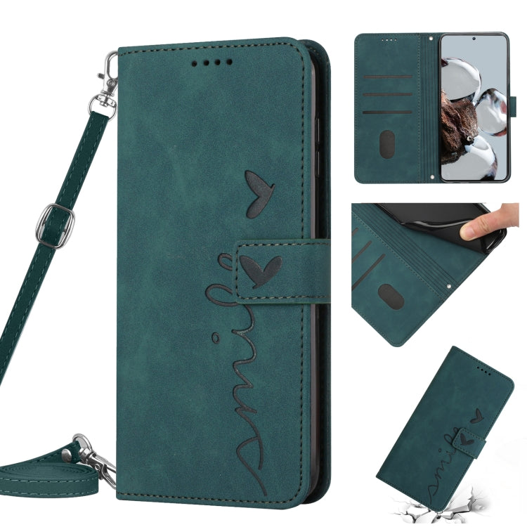 For Xiaomi 12T/12T Pro/Redmi K50 Ultra Skin Feel Heart Pattern Leather Phone Case with Lanyard(Green) - Xiaomi Cases by buy2fix | Online Shopping UK | buy2fix