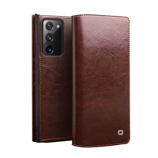 For Samsung Galaxy Note20 QIALINO Genuine Leather Phone Case(Brown) - Galaxy S22 5G Cases by QIALINO | Online Shopping UK | buy2fix