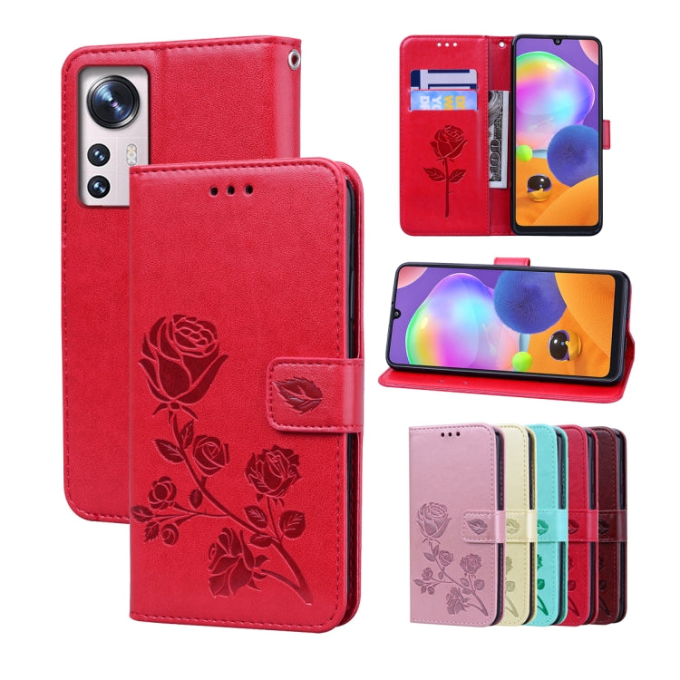 For Xiaomi 12/12X Rose Embossed Flip PU Leather Phone Case(Red) - 12 Cases by buy2fix | Online Shopping UK | buy2fix