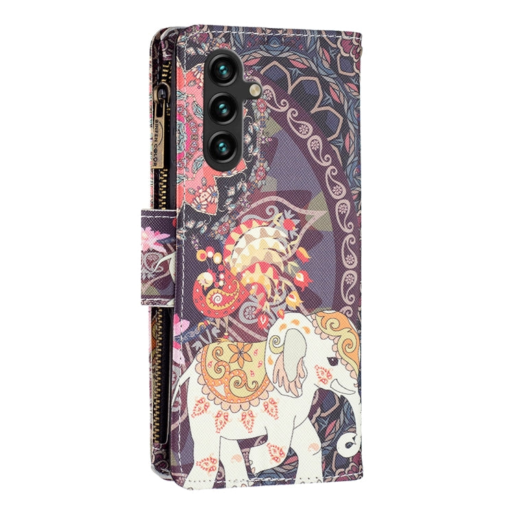 For Samsung Galaxy A14 5G Colored Drawing Pattern Zipper Leather Phone Case(Flower Elephants) - Galaxy Phone Cases by buy2fix | Online Shopping UK | buy2fix