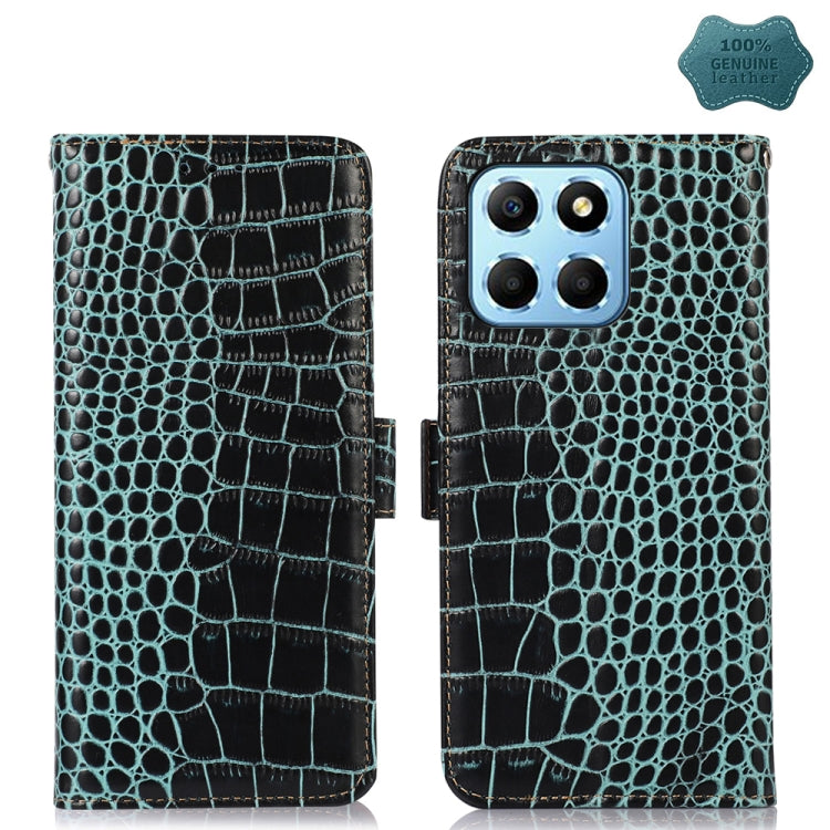 For Honor X8 5G Crocodile Top Layer Cowhide Leather Phone Case(Green) - Honor Cases by buy2fix | Online Shopping UK | buy2fix