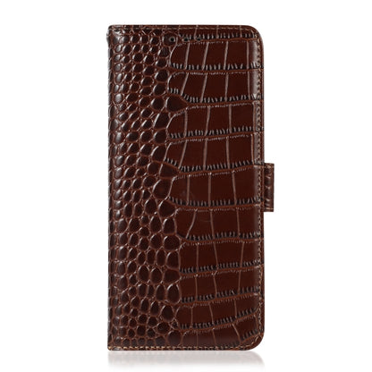 For Motorola Moto E22/E22i Crocodile Top Layer Cowhide Leather Phone Case(Brown) - Motorola Cases by buy2fix | Online Shopping UK | buy2fix