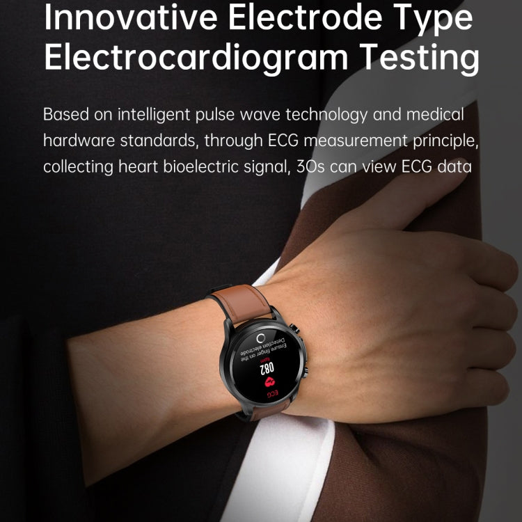 E400 1.39 inch HD Round Screen Leather Strap Smart Watch Supports ECG Monitoring/Non-invasive Blood Sugar(Black) - Smart Wear by buy2fix | Online Shopping UK | buy2fix