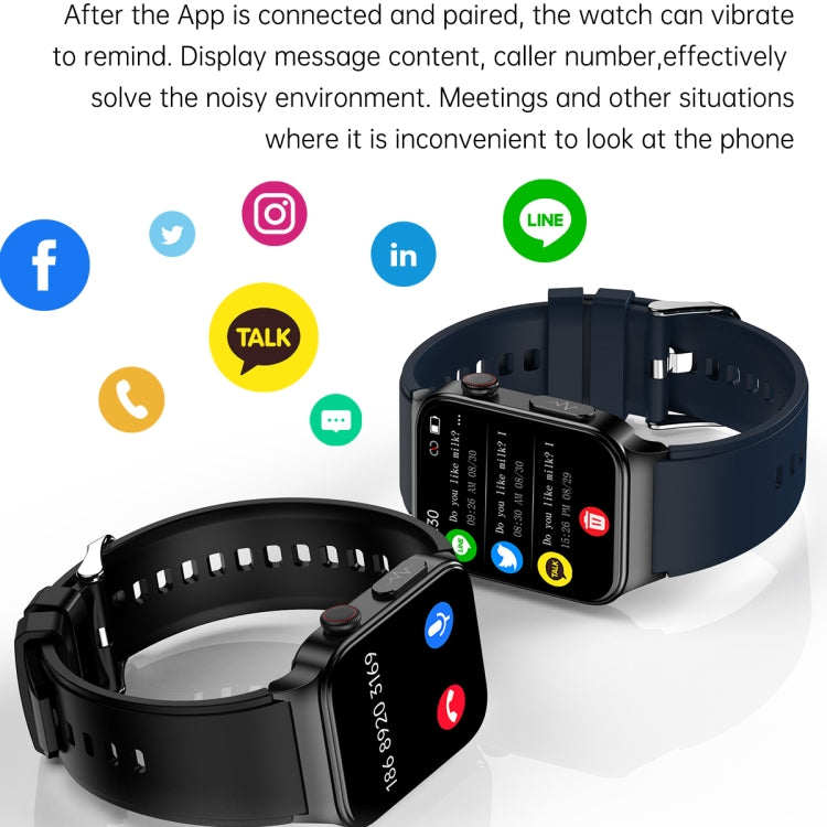 E500 1.83 inch HD Square Screen TPU Watch Strap Smart Watch Supports ECG Monitoring / Non-invasive Blood Sugar(Blue) - Smart Wear by buy2fix | Online Shopping UK | buy2fix