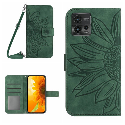 For Motorola Moto G72 5G Skin Feel Sun Flower Pattern Flip Leather Phone Case with Lanyard(Green) - Motorola Cases by buy2fix | Online Shopping UK | buy2fix