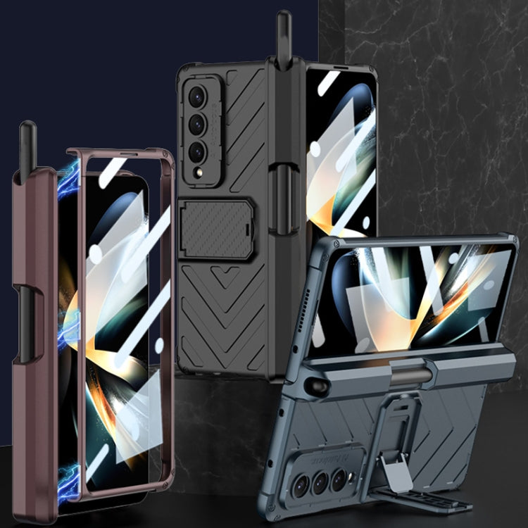 For Samsung Galaxy Z Fold4 GKK Integrated Magnetic Folding Armor Shell with Push Pen Case(Silver) - Galaxy Z Fold4 5G Cases by GKK | Online Shopping UK | buy2fix
