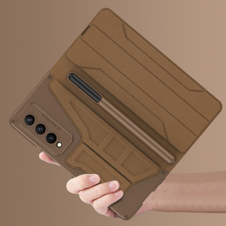 For Samsung Galaxy Z Fold4 GKK Integrated Flip Phone Case with Detachable Pen Holder(Coffee Brown) - Galaxy Z Fold4 5G Cases by GKK | Online Shopping UK | buy2fix