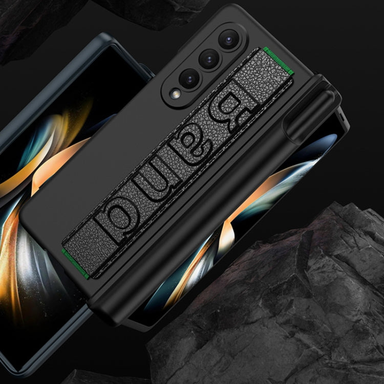 For Samsung Galaxy Z Fold4 GKK Integrated Magnetic Folding Hinge Phone Case with Wrist Strap & Pen Holder(Carbon Fiber) - Galaxy Z Fold4 5G Cases by GKK | Online Shopping UK | buy2fix