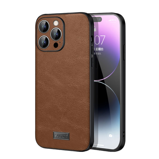 For iPhone 14 Pro SULADA Shockproof TPU + Handmade Leather Phone Case(Brown) - iPhone 14 Pro Cases by SULADA | Online Shopping UK | buy2fix