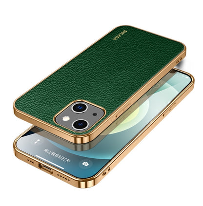 For iPhone 14 Plus SULADA Shockproof TPU + Handmade Leather Phone Case(Green) - iPhone 14 Plus Cases by SULADA | Online Shopping UK | buy2fix