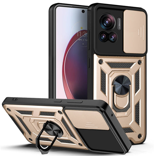 For Motorola Edge 30 Ultra Sliding Camera Cover Design TPU+PC Phone Case(Gold) - Motorola Cases by buy2fix | Online Shopping UK | buy2fix