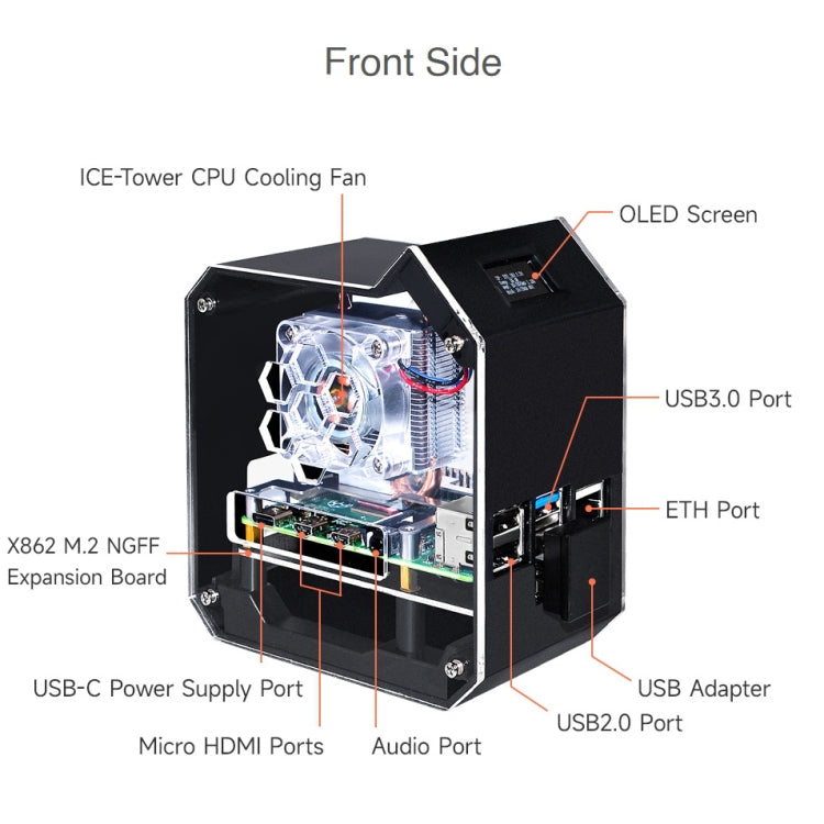 Waveshare Mini Tower NAS Kit for Raspberry Pi 4B Support Up to 2TB M.2 SATA SSD(Black) - Mini PC Accessories by WAVESHARE | Online Shopping UK | buy2fix