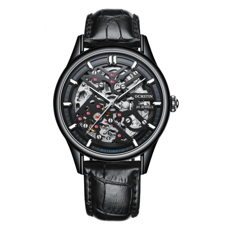 OCHSTIN 6020C Masterpiece Hollow Mechanical Men Watch(Black-Black) - Leather Strap Watches by OCHSTIN | Online Shopping UK | buy2fix