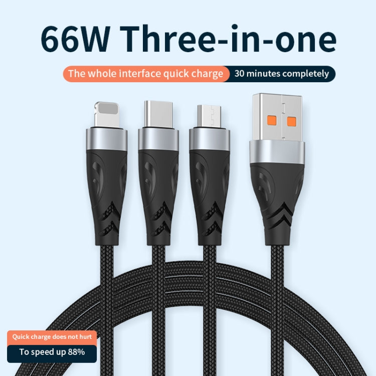 ADC-008 66W USB to USB-C/Type-C + 8 Pin + Micro USB 3 in 1 Fully Compatible Fast Charge Data Cable, Length:1.2m - Multifunction Cable by buy2fix | Online Shopping UK | buy2fix