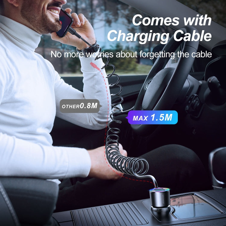 JOYROOM JR-CL25 3.4A 3-in-1 Car Charger with Coiled 8 Pin Cable(Black) - In Car by JOYROOM | Online Shopping UK | buy2fix