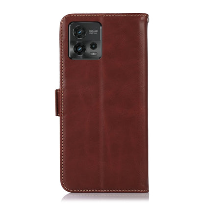 For Motorola Moto G72 Magnetic Crazy Horse Texture Genuine Leather RFID Phone Case(Brown) - Motorola Cases by buy2fix | Online Shopping UK | buy2fix