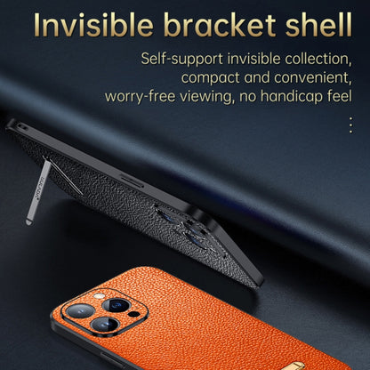 For iPhone 14 SULADA Invisible Bracket Leather Back Cover Phone Case(Orange) - iPhone 14 Cases by SULADA | Online Shopping UK | buy2fix