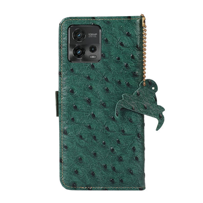 For Motorola Moto G72 4G Ostrich Pattern Genuine Leather RFID Phone Case(Green) - Motorola Cases by buy2fix | Online Shopping UK | buy2fix