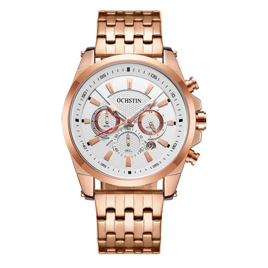 OCHSTIN 7256 Fashion Steel Strap Multifunctional Quartz Men Watch(Rose Gold White) - Metal Strap Watches by OCHSTIN | Online Shopping UK | buy2fix