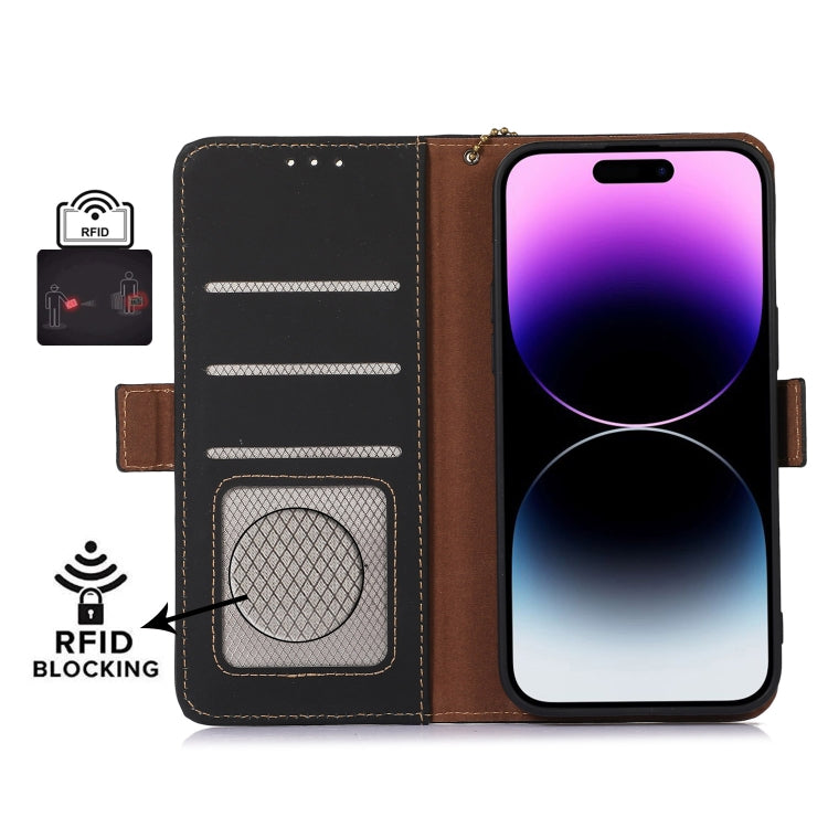 For OnePlus Nord CE 3 Lite Genuine Leather Magnetic RFID Leather Phone Case(Black) - OnePlus Cases by buy2fix | Online Shopping UK | buy2fix