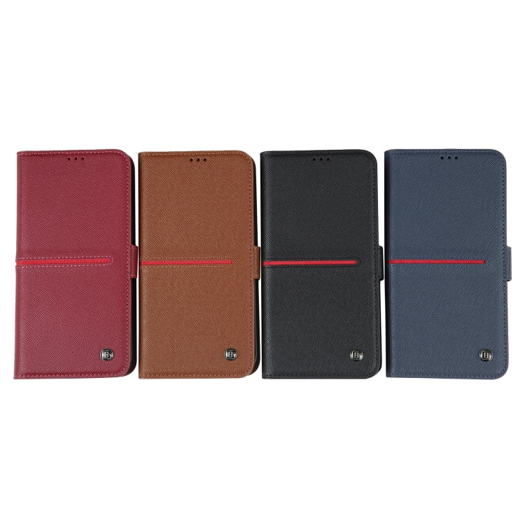 For iPhone 14 GEBEI Top-grain Horizontal Flip Leather Phone Case(Wine Red) - iPhone 14 Cases by GEBEI | Online Shopping UK | buy2fix