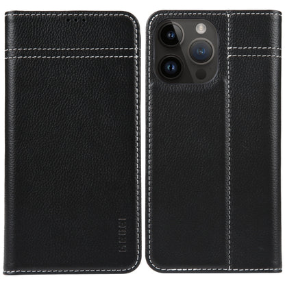 For iPhone 14 Pro Max GEBEI Top-grain Horizontal Flip Leather Phone Case(Black) - iPhone 14 Pro Max Cases by GEBEI | Online Shopping UK | buy2fix