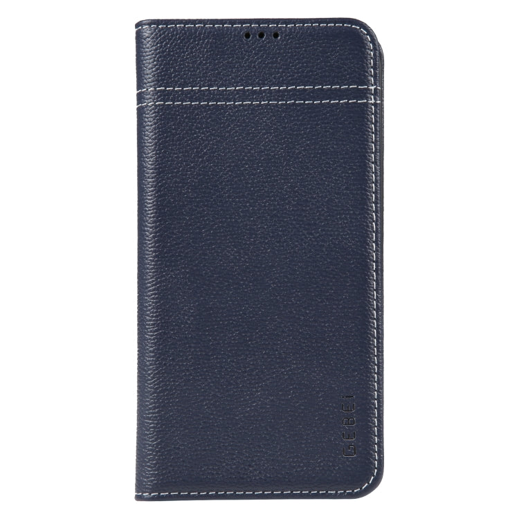 For iPhone 14 Pro GEBEI Top-grain Horizontal Flip Leather Phone Case(Blue) - iPhone 14 Pro Cases by GEBEI | Online Shopping UK | buy2fix