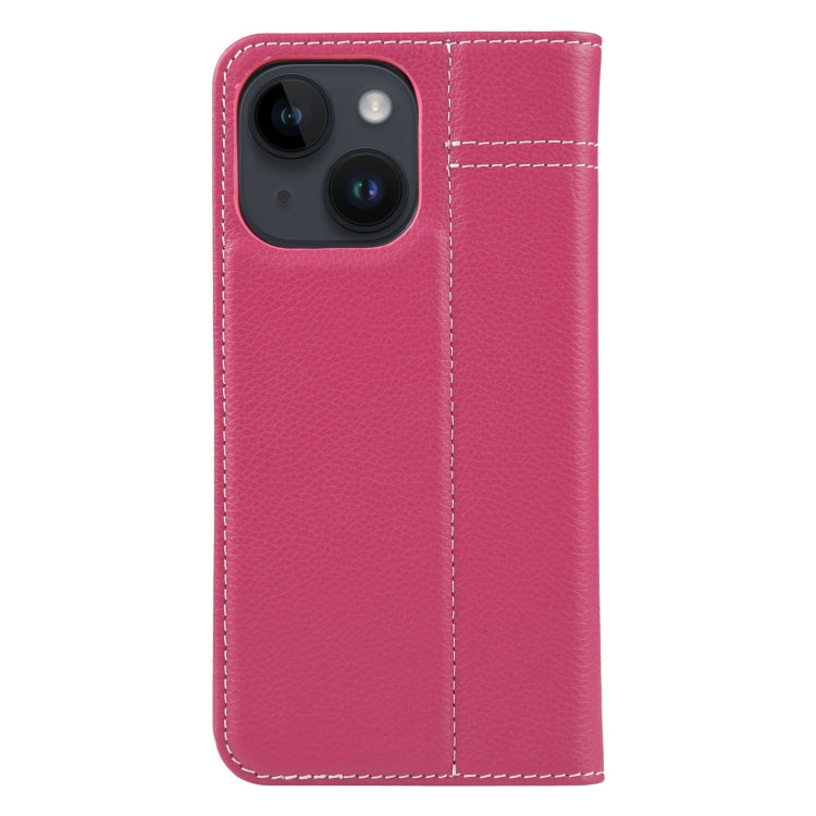 For iPhone 14 Plus GEBEI Top-grain Horizontal Flip Leather Phone Case(Rose Red) - iPhone 14 Plus Cases by GEBEI | Online Shopping UK | buy2fix