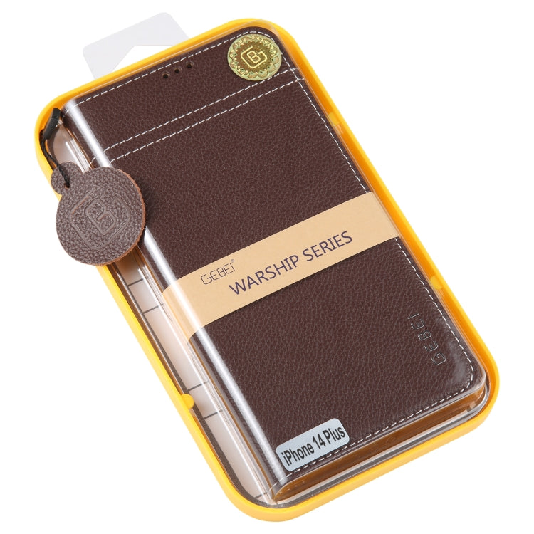 For iPhone 14 Plus GEBEI Top-grain Horizontal Flip Leather Phone Case(Brown) - iPhone 14 Plus Cases by GEBEI | Online Shopping UK | buy2fix