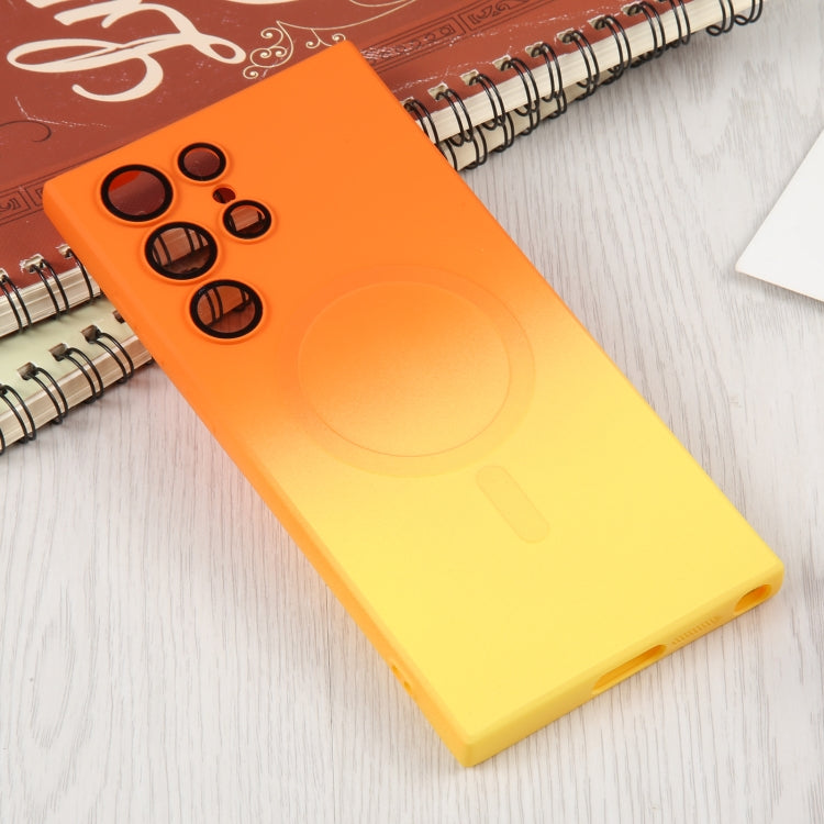 For Samsung Galaxy S22 Ultra 5G Liquid TPU Silicone Gradient MagSafe Phone Case(Orange Yellow) - Galaxy S22 Ultra 5G Cases by buy2fix | Online Shopping UK | buy2fix