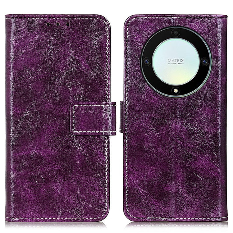 For Honor X9A 5G / Magic5 Lite 5G Retro Crazy Horse Texture Horizontal Flip Leather Phone Case(Purple) - Honor Cases by buy2fix | Online Shopping UK | buy2fix