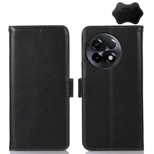 For OnePlus Ace 2 5G Crazy Horse Top Layer Cowhide Leather Phone Case(Black) - OnePlus Cases by buy2fix | Online Shopping UK | buy2fix