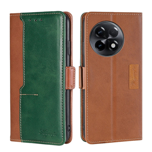 For OnePlus Ace 2/11R Contrast Color Side Buckle Leather Phone Case(Light Brown + Green) - OnePlus Cases by buy2fix | Online Shopping UK | buy2fix