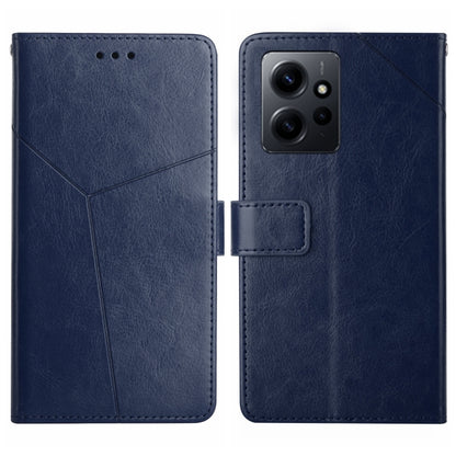 For Xiaomi Redmi Note 12 4G Global HT01 Y-shaped Pattern Flip Leather Phone Case(Blue) - Note 12 Cases by buy2fix | Online Shopping UK | buy2fix