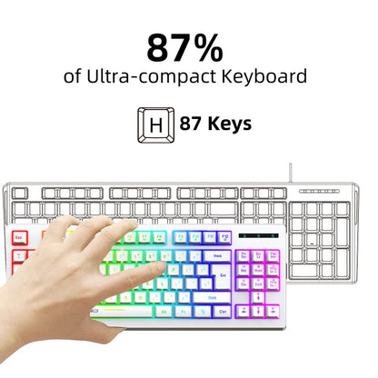 HXSJ L100 87 Keys RGB Backlit Film 2.4G Wireless Keyboard(White) - Wireless Keyboard by HXSJ | Online Shopping UK | buy2fix