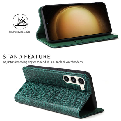 For Samsung Galaxy S23+ 5G Fierre Shann Crocodile Texture Magnetic Genuine Leather Phone Case(Green) - Galaxy S23+ 5G Cases by FIERRE SHANN | Online Shopping UK | buy2fix