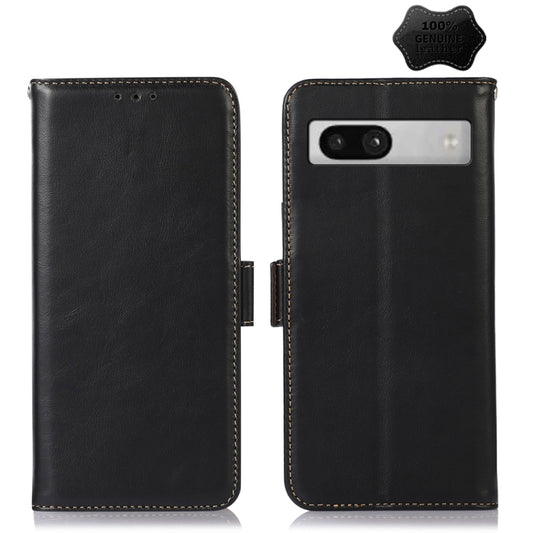For Google Pixel 7a Crazy Horse Top Layer Cowhide Leather Phone Case(Black) - Google Cases by buy2fix | Online Shopping UK | buy2fix