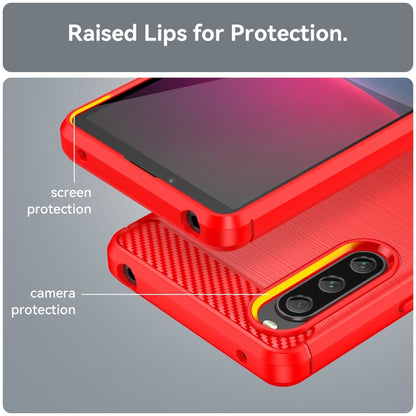 For Sony Xperia 10 V Brushed Texture Carbon Fiber TPU Phone Case(Red) - Sony Cases by buy2fix | Online Shopping UK | buy2fix