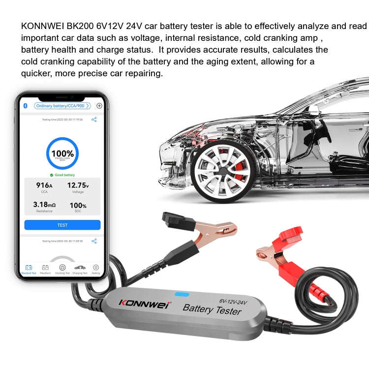 KONNWEI BK200 6V/12V/24V Car Bluetooth Battery Tester(Silver) - In Car by KONNWEI | Online Shopping UK | buy2fix