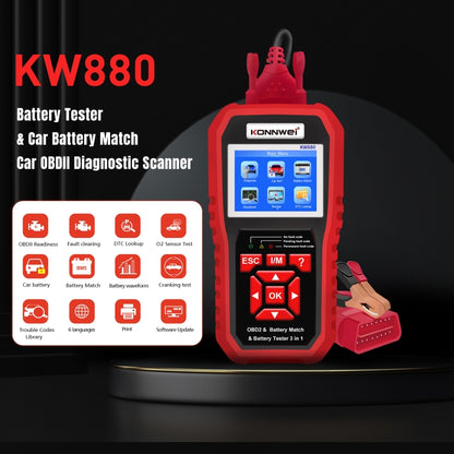 KONNWEI KW880 3 in 1 Car OBD2 Fault Diagnosis + Battery Tester + Battery Match Reset - In Car by KONNWEI | Online Shopping UK | buy2fix