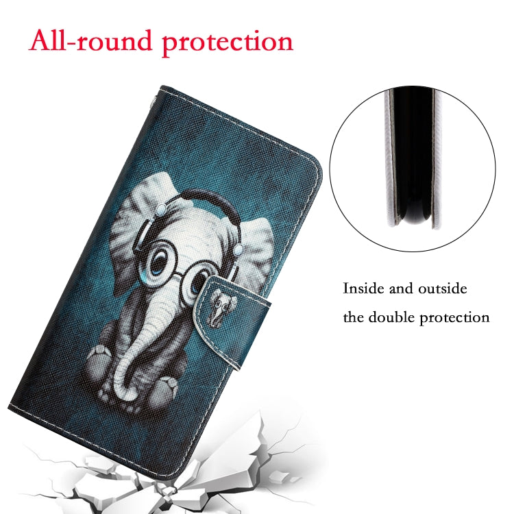 For Xiaomi Redmi 12C Colored Drawing Leather Phone Case(Earphone Elephant) - Xiaomi Cases by buy2fix | Online Shopping UK | buy2fix