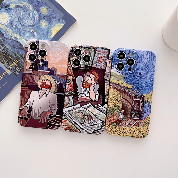 For iPhone 14 Pro Max Precise Hole Oil Painting Glossy PC Phone Case(Newspaper) - iPhone 14 Pro Max Cases by buy2fix | Online Shopping UK | buy2fix