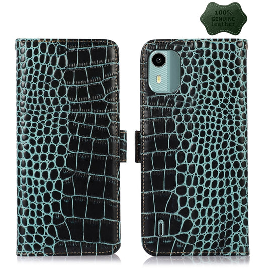 For Nokia C12 4G Crocodile Top Layer Cowhide Leather Phone Case(Green) - Nokia Cases by buy2fix | Online Shopping UK | buy2fix