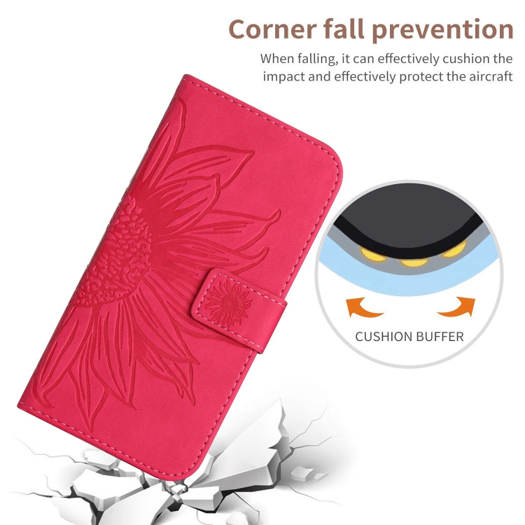 For Sony Xperia 10 V HT04 Skin Feel Sun Flower Embossed Flip Leather Phone Case with Lanyard(Rose Red) - Sony Cases by buy2fix | Online Shopping UK | buy2fix