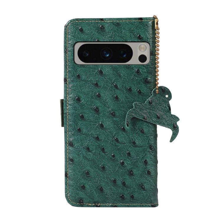 For Google Pixel 8 Pro Ostrich Pattern Genuine Leather RFID Phone Case(Green) - Google Cases by buy2fix | Online Shopping UK | buy2fix